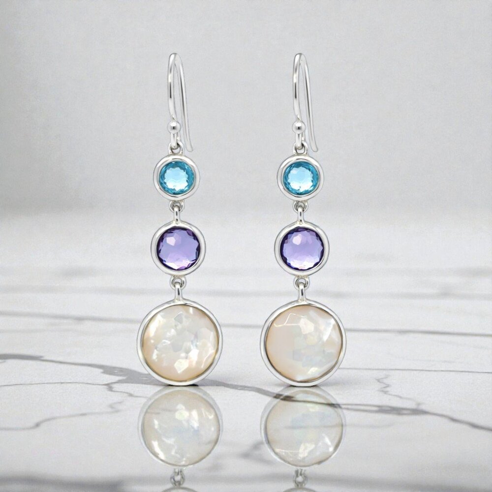 Ippolita Blue, Purple and Cream Triple-Drop Earrings